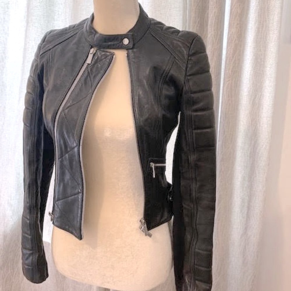 Karen Millen BLK Leather Jacket Sz 4
